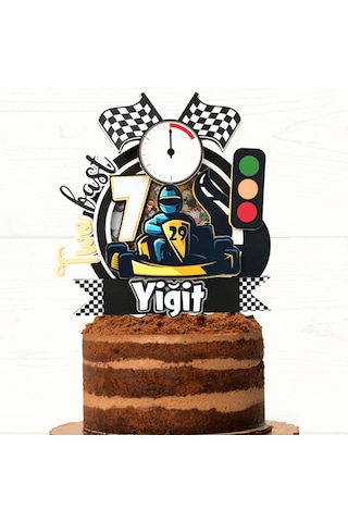 Go Kart Karting Temalı Erkek Çocuk Doğum Günü İsme Özel 3d Pasta Süsü Cake Topper Çocuk