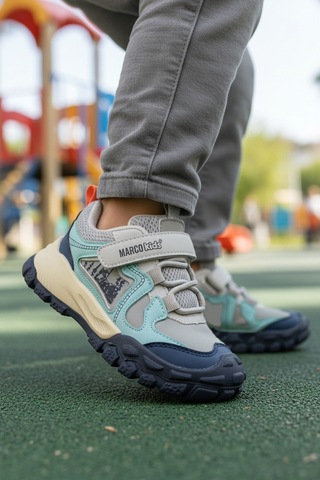 Marcokids Gri Cırtlı Hafif Esnek Kaymaz Erkek Çocuk Spor Ayakkabı 22678 P Gri
