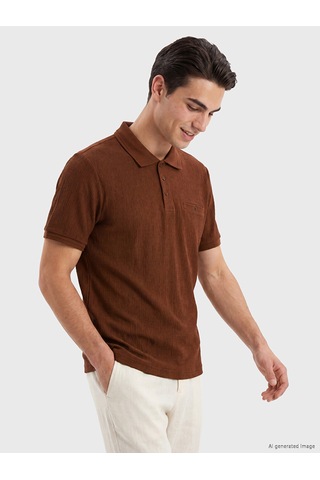 Lcwaıkıkı Classic Kahverengi Standart Fit Polo Yaka Strüktürlü Erkek Tişört