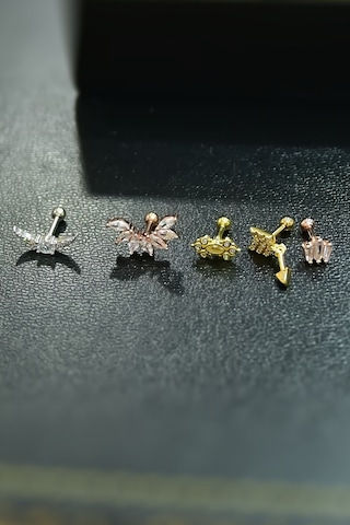 Papatya Silver Çelik Üç Renkli 5'li Kombinli Tragus Küpe Model5