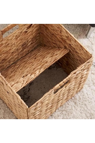 Su Sümbülü Hasır Bambu Rattan Katlanır Sepet Organizer & Çok Amaçlı Kare Düzenleyici 30x30x30