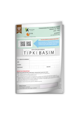 2025 Yks Ydt Almanca Ösym Tıpkı Basım Çıkmış Soru Deneme Kitapçığı Türkiye Geneli