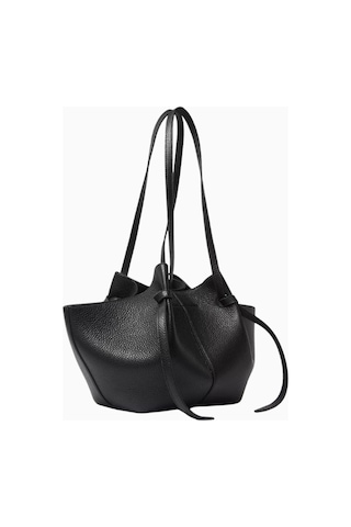 Yuzefi Small Mochi Siyah, Grained Deri Lüks Tote Ve Ayarlanabilir Omuz Çantası