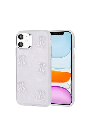 Zore Apple iPhone 11 Uyumlu Kabartma Figürlü Parlak Omsy Eralli Silikon Kılıf-ayı