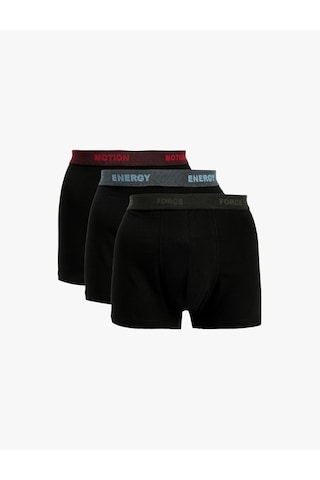Koton Baskılı Bel Detaylı Pamuklu 3'lü Boxer Seti Siyah 7wlm90020mk