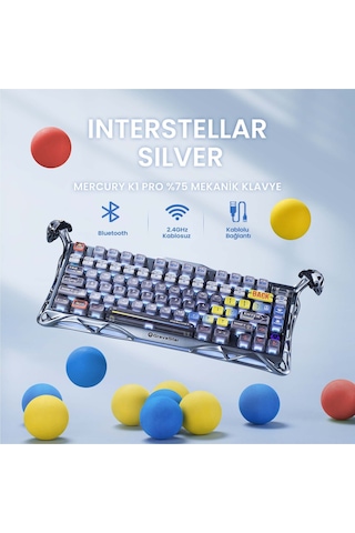 Gravastar Mercury K1 Pro Rgb Kablosuz Mekanik Gaming Klavye, Alüminyum Çerçeveli, İngilizce Q, Uzay