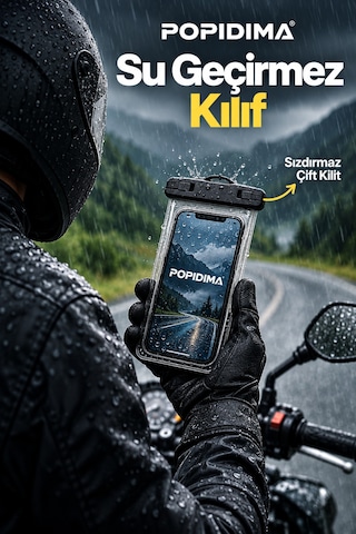 Universal Su Geçirmez Şarj Girişli Motosiklet Scooter Bisiklet Atv Telefon Tutucu Poşet Kılıf Beyaz