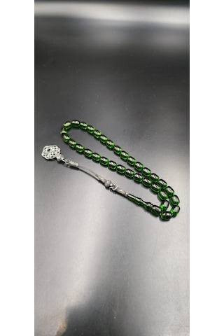 1000 Ayar Gümüş Kazaz Püsküllü Ateş Kehribar Tespih 9x12 Mm