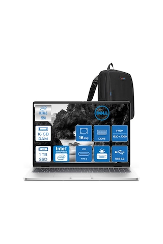 Dell Pro 16 PC16250BTO105F03 Ultra 5-235U 16 GB 1 TB SSD 16" Dos Dizüstü Bilgisayar + Zetta Çanta