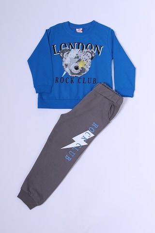 Erkek Çocuk Eşofman Takımı Baskılı Ribanalı C35 Mavi