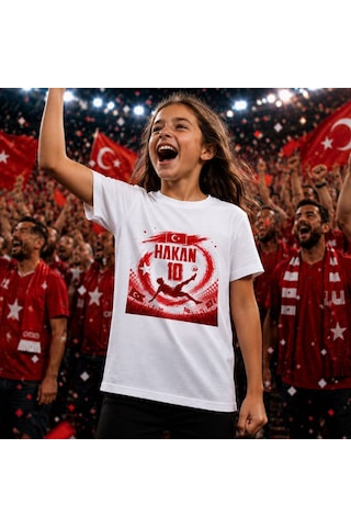 Bk Gift Kişiye Özel Türkiye Taraftar Temalı 2026 Dünya Kupası Tasarımlı Çocuk Tişört-8, Tek Yürek Milli Takım Ruhu Beyaz