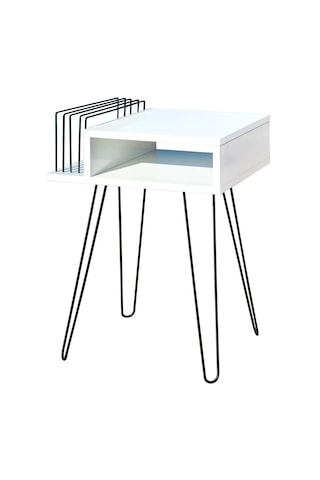 Beyaz Plak Ve Pikap Sehpası Metal Ayaklı