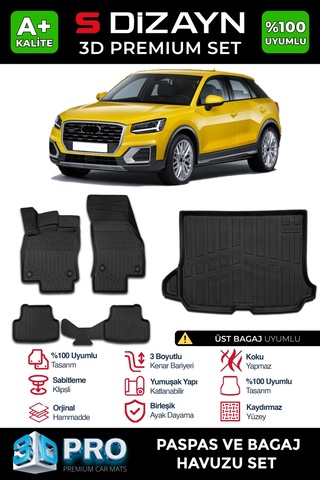 S-dizayn Audi Q2 3d Pro Havuzlu Paspas Ve Üst Bagaj Havuzu Seti 2'li Set 2017-2023 A+ Kalite