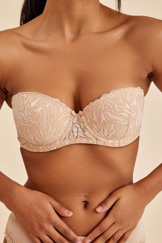 Amy Ten Balenli Dantelli Dolgusuz Pedli Toparlayıcı Straplez Sütyen Ten