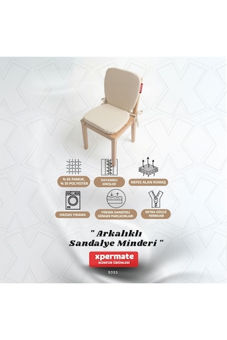 Arkalıklı Sandalye Minderi Oval Bağcıklı Mutfak Bahçe Balkon Minderi Bej