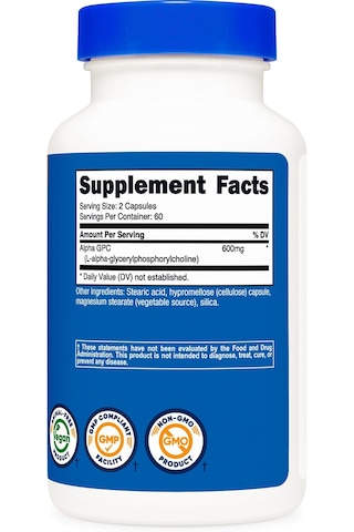 Nutricost Alpha Gpc Non-gmo And Gluten Free 600 Mg 120 Kapsül Usa Menşeii Orijinal Dmmedicineden