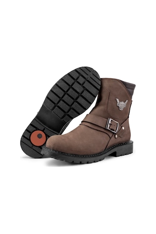 Ducavelli Rock Hakiki Deri Erkek Bağcıksız Kürklü Postal Bot, Harley Bot Kahve Nubuk