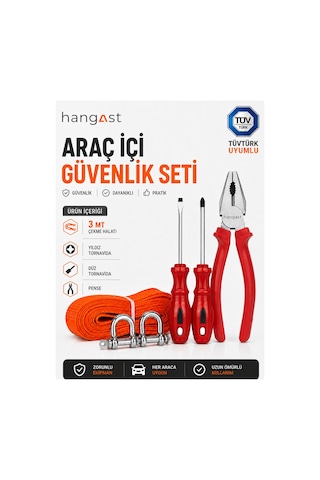 Araç İçi Güvenlik Seti Pense+tornavida+3 Metre Çeki Halatı