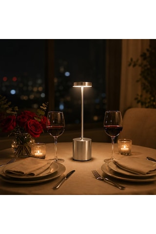 Şarjlı Led Masa Lambası 3 Işık Sıcaklığı Ve Parlaklık Ayarı, Dokunmatik Kontrol, Yüksekliği 34.5 Cm, Alt Tabanı 8 Cm Şık Ve Modern Tasarım, Kullanım Kolaylığı Ymn-8 Silver Diğer