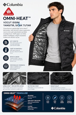 Columbia Walker Mill Fs Heat Seal Omni-heat Kaz Tüyü Erkek Yelek Xo8369-010 Siyah