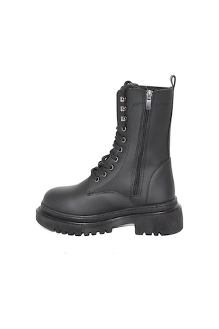 Mergenshoes B308 Siyah Fermuarlı Bağcıklı Kadın Bot Siyah