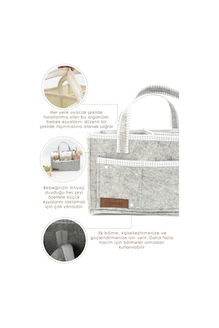 Mordesign Çok Amaçlı Kalın Keçe Anne Bebek Bakım Çantası Dolap İçi Organizer Scotch Serisi Gri