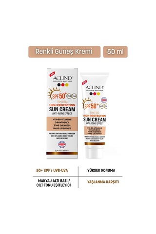 Aclind Spf 50+ Kapatıcı Etkili Renkli Yüz Güneş Kremi - Yaşlanma Karşıtı Cilt Tonu Eşitleyici 50 Ml