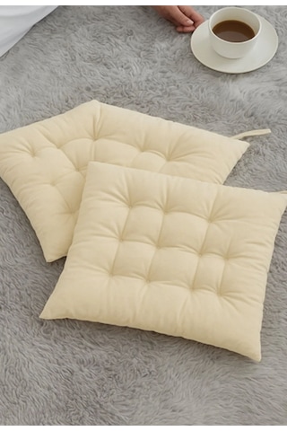 Rual 4 Lü Sandalye Minderi Bağcıklı, Çökme Yapmaz Sünger Dolgulu, Yıkanabilir 40x40 Cm Açık Bej