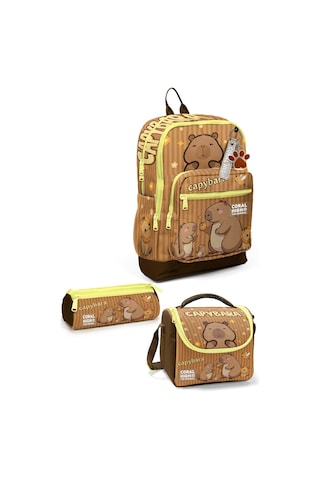 Coral High Kids Kapibara Desenli 3 Lü Okul Çanta Seti Set0123783 Kahverengi