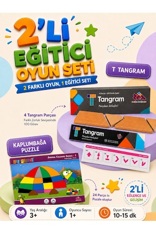 2'li Oyun Seti - T-tangram Ve Kaplumbağ Puzzle - Eğitici Ve Öğretici Oyun Seti