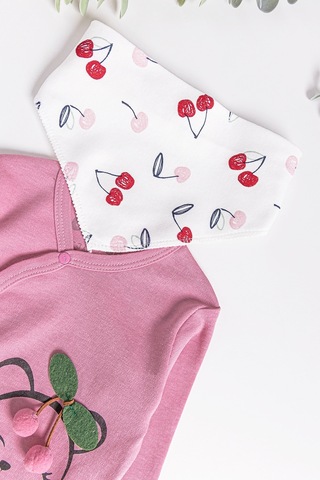 Kiraz Desenli 2'li Uzun Kollu Kız Bebek Tulum Takım 001