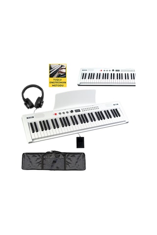 Midex PS4000WH-SET Tuş Hassasiyetli 61 Tuşlu Org Bluetooth USB Midi (Sustain Pedalı Çanta Kulaklık Stand METOD)