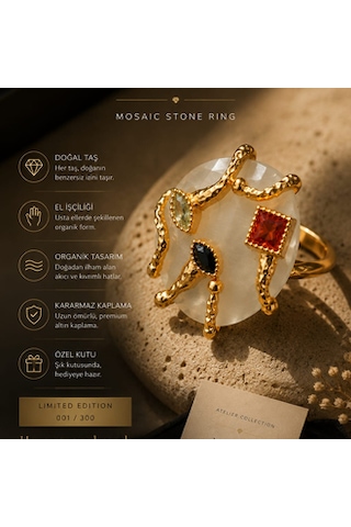 Riody Atelier No.01 Mosaic Stone Ring Koleksiyon Serisi Doğal Taş Statement Ring Sarı Altın