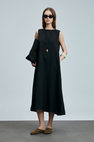 Lufian Grace Kadın Lyocell Karışımlı Keten Elbise Siyah Siyah 121290018100100 Siyah