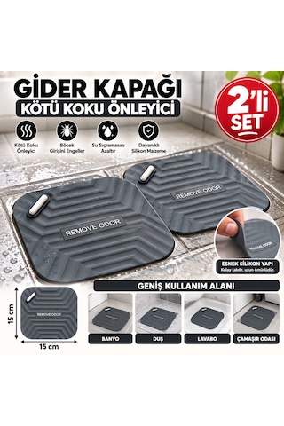 2'li Kötü Koku Önleyici Silikon Mat Banyo Mutfak Lavabo Balkon Gider Tıpası Kapağı Böcek Önleyici Ve Koku Giderici Kapak Gri Renk 1 Adet