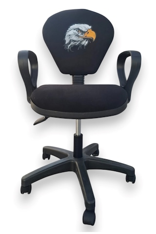 Kara Kartal Desenli Taraftar Baskılı Çocuk Odası Ders Çalışma Ofis Koltuğu Bilgisayar Sandalyesi Siyah - Beyaz