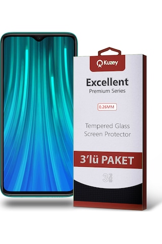 Xiaomi Redmi Note 8 Pro ile Uyumlu Kırılmaz Cam Ekran Koruyucu Ekonomik 3'lü Paket