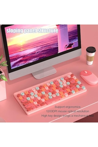 Cj Kablosuz Retro Klavye Ve Fare Seti Pembe Diğer