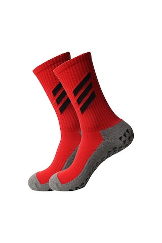 Suofeng Erkek Spor Çorapları: Kalın Pamuklu, Anti Kayma, Dayanıklı Futbol Çorapları - Uzun Boy, Kırmızı Tüm Bedenler Kırmızı