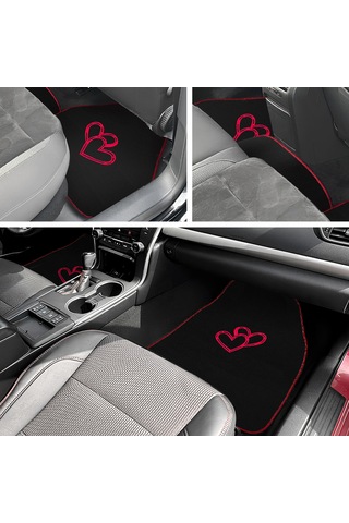 Aşkınızı Aracınıza Taşıyın Kalp Desenli Kırmızı Nakışlı Lüks Oto Paspas Seti & Romantik Şık Tasarım