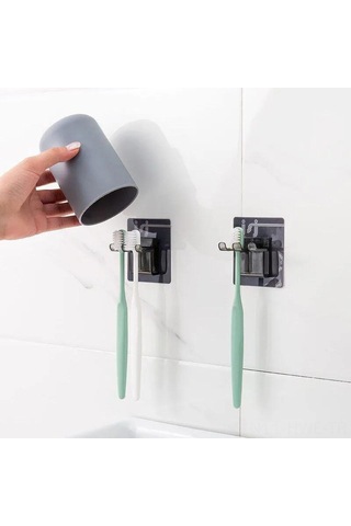Honmex Banyo Fırça Tutucu Seti, Plastik Materyal, 2 Adet, Otomatik Yapışkan Montaj, Sıcaklık Ve Suya Dayanıklı Gri