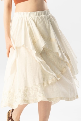 Salkım Vual Dantelli Saçaklı Uzun Yazlık Otantik Etek Krem Krm-krem Krem