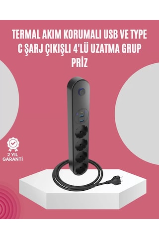 Led Anahtarlı Akım Korumalı Çoklu Priz 4 Priz 3 Usb Girişli Diğer