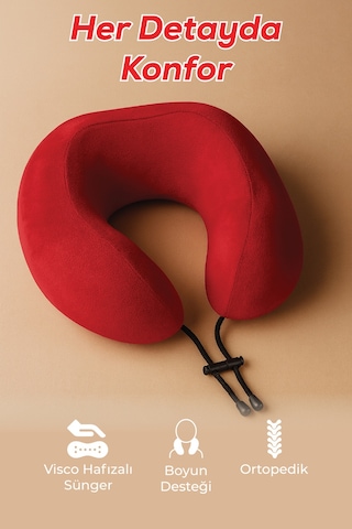 Viscofoam Comfy Ortopedik Seyahat Yastığı Visco Boyun Destekli Seyahat Yastığı - Kırmızı | Ergo Travel