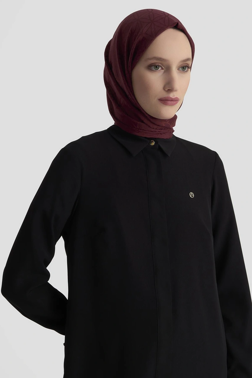 Armine Trend Gizli Düğmeli Kol Detaylı Gömlek Yakalı Tunik Siyah 25yt4158 Siyah