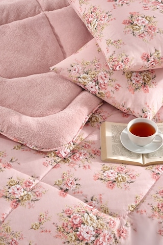 Çift Kişilik Welsoft Yorgan Uyku Seti Lastikli Çarşaflı Pudra Rose