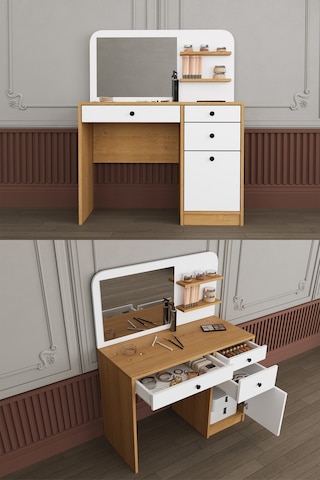 Asra Trend Yatak Odası Takımı 5 Parça %100 Mdf Gardırop Şifonyer Makyaj Masası Komodin Ytk01 Beyaz - Karına