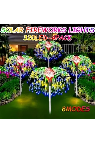 Honeybeeshop 4 Adet Güneş Enerjili Çok Renkli 320 Led Karahindiba Bakır Tel Işıklar 8 Aydınlatma Modu Akıllı Sensör Bahçe Dekorasyonu
