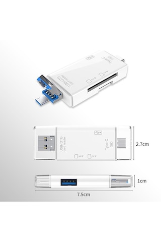 Microsd, Sd Usb Girişli Type-c Adaptör 6'sı 1 Arada Kart Okuyucu