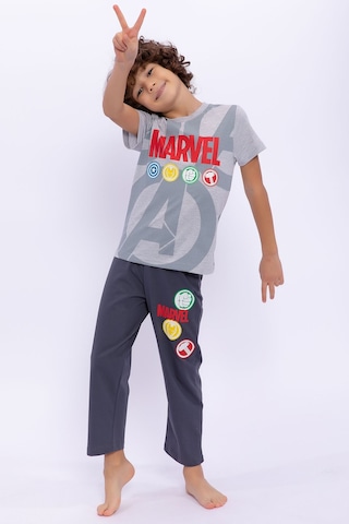 Avengers Marvel Erkek Çocuk Gri Kısa Kol Pijama Takım Grı Melanj